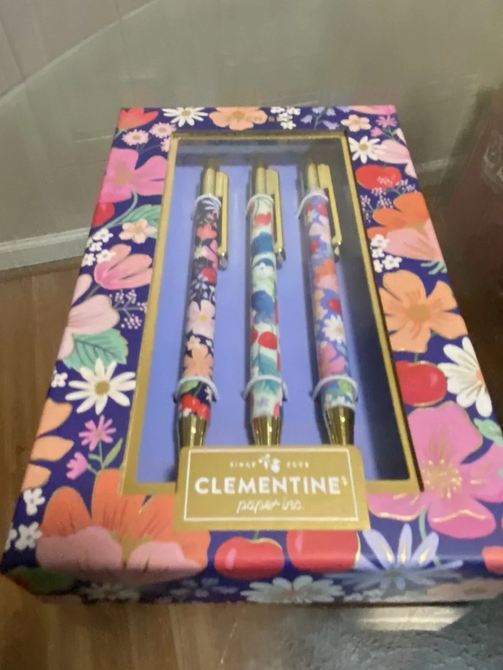 Clementine Floral Blue 3-Piece Ballpoint Pen Set